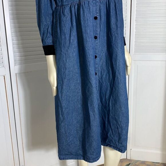 Vintage Coldwater Creek Denim Velvet Button Down Dress Medium - Picture 4 of 16